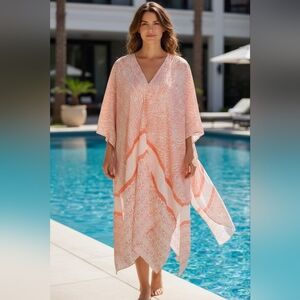 Womens Pink and White Patterned Kaftan/Cover Up NWOT OS M-L Lightweight